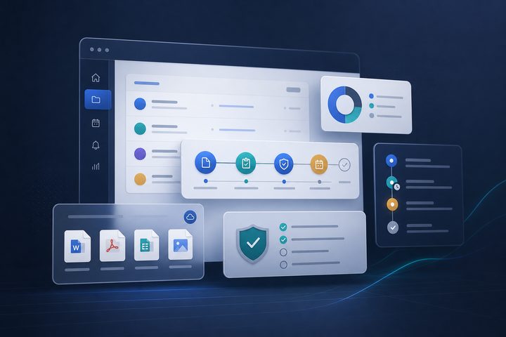 Leave management workflow interface with cases, documents, deadlines, and compliance checks